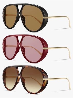 Triple-Style Oversized Shield Sunglasses - Black, Red, Tortoiseshell NIB